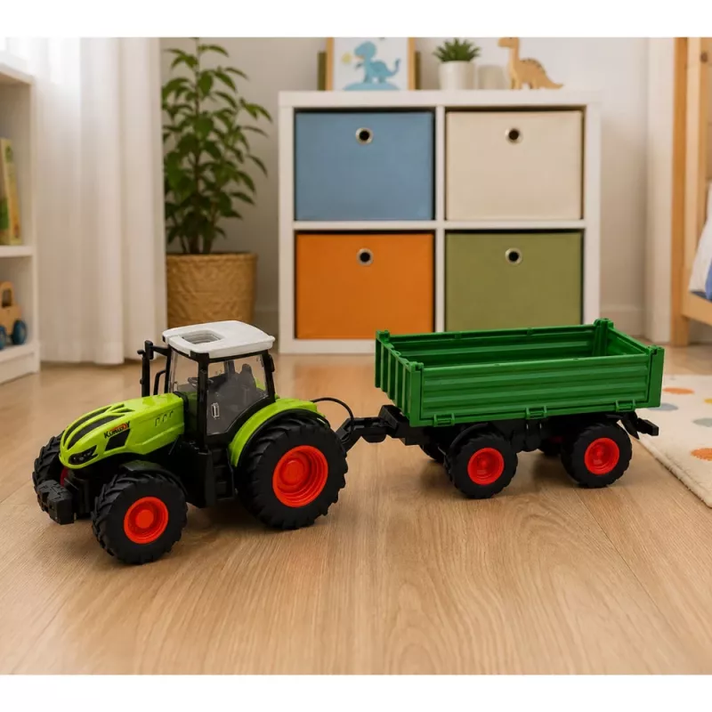 LEAN TOYS Tractor agrícola RC con remolque basculante verde 1:24