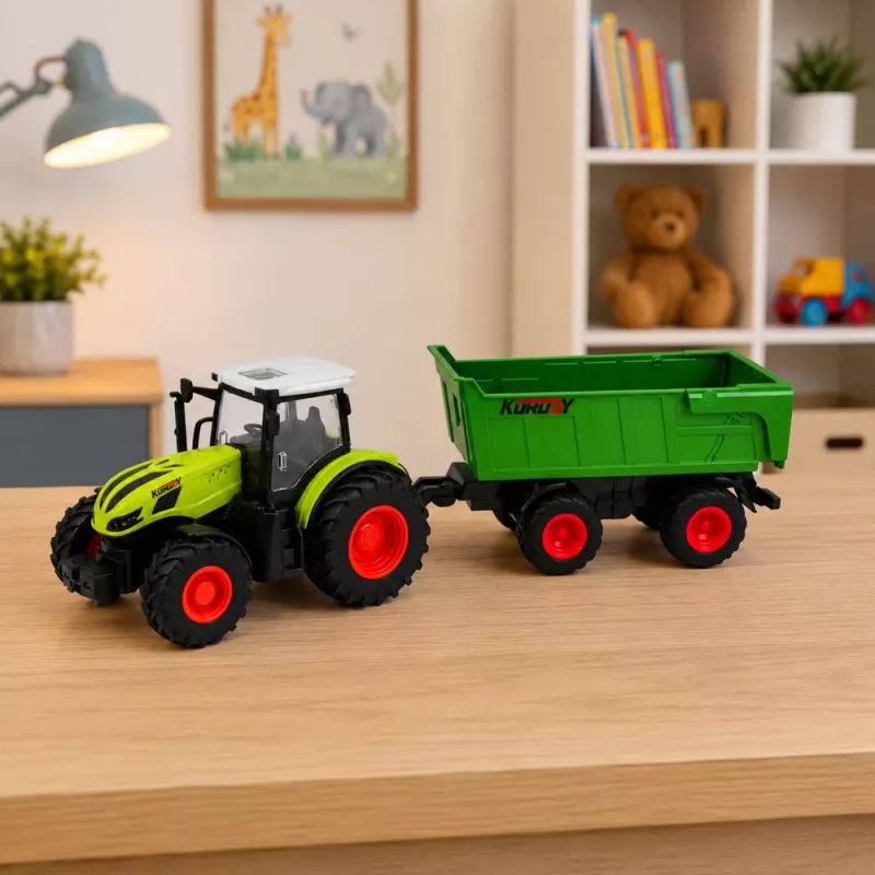 LEAN TOYS Tractor agrícola RC con remolque basculante e iluminación 1:24