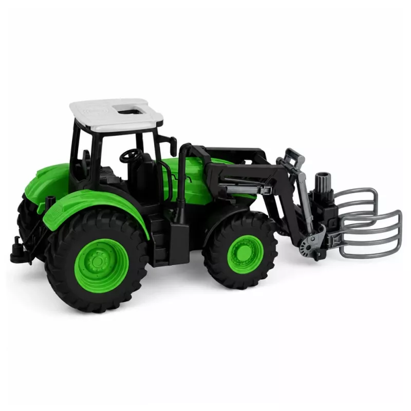 LEAN TOYS Tractor RC con pinza para balas, teledirigido, luces, verde, 1:24