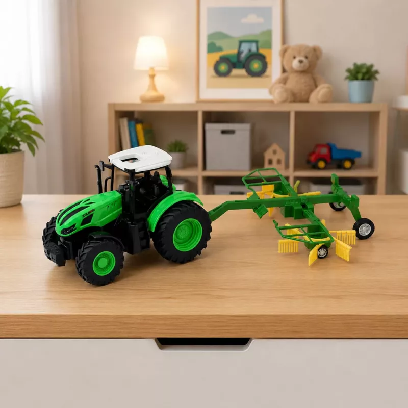 LEAN TOYS Tractor con mando a distancia y rastrillo, luces RC 1:24