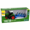 LEAN TOYS Tractor agrícola con arado de doble vertedera, neumáticos de goma, verde, 1:24