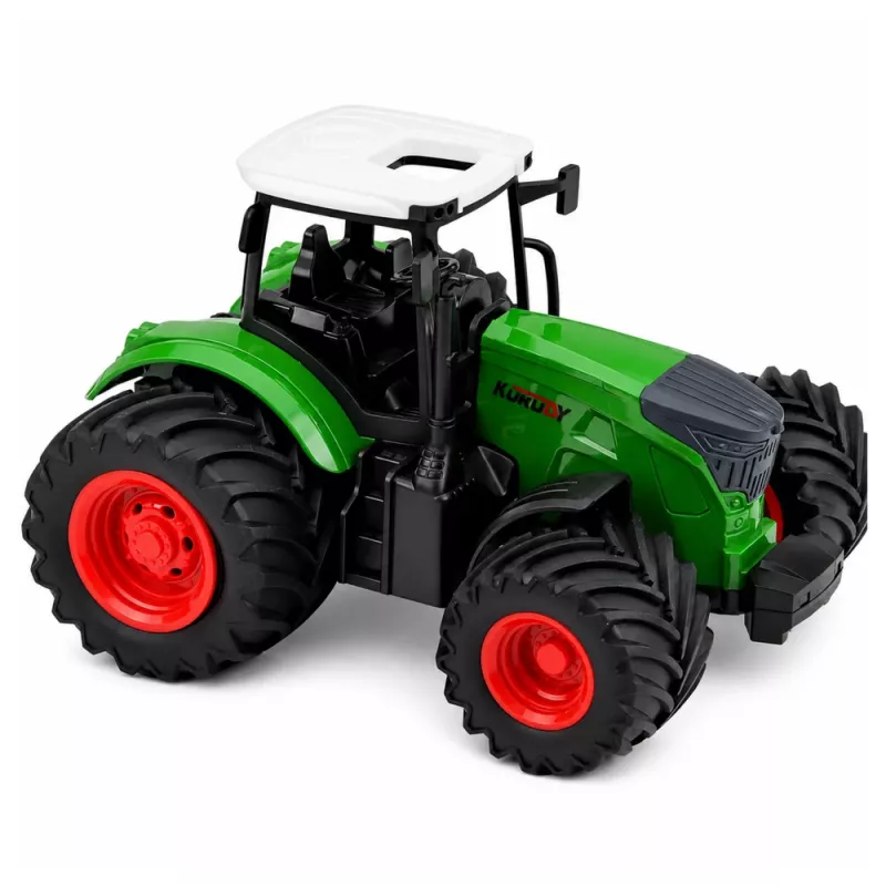 LEAN TOYS Tractor agrícola con arado de doble vertedera, neumáticos de goma, verde, 1:24