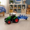 LEAN TOYS Tractor agrícola con arado de doble vertedera, neumáticos de goma, verde, 1:24