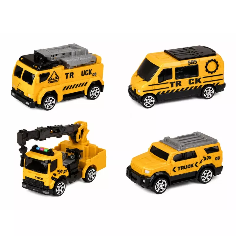 LEAN TOYS Camión con grúa y transportador de vehículos, luces, sonidos, amarillo