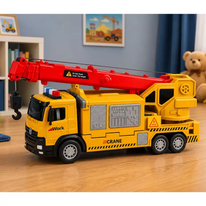 LEAN TOYS Camión con grúa y transportador de vehículos, luces, sonidos, amarillo