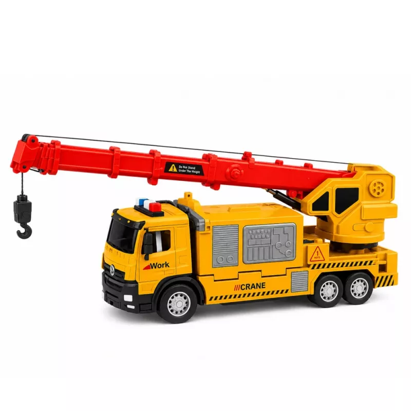 LEAN TOYS Camión con grúa y transportador de vehículos, luces, sonidos, amarillo