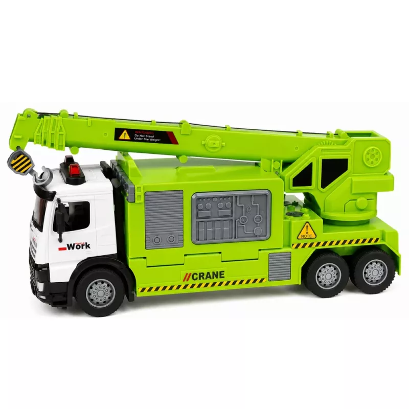 LEAN TOYS Camión con grúa y transportador de vehículos, luz, sonido, verde