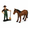 LEAN TOYS Cosechadora agrícola con cabezal de corte y arado, figuras de granjeros, caballo, luz y sonido, 4 piezas