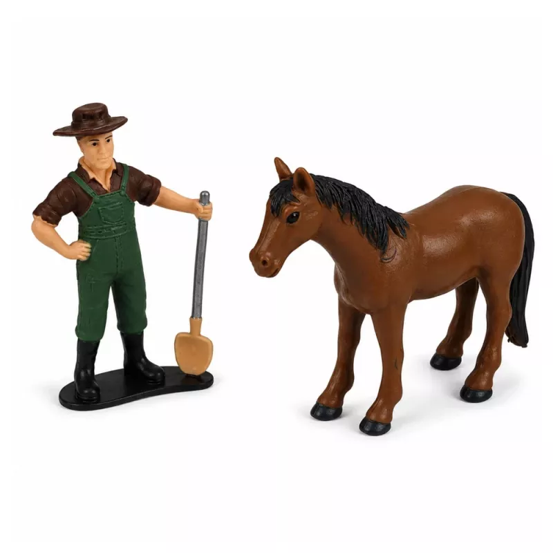 LEAN TOYS Cosechadora agrícola con cabezal de corte y arado, figuras de granjeros, caballo, luz y sonido, 4 piezas