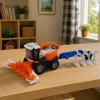 LEAN TOYS Cosechadora agrícola con cabezal de corte y arado, figuras de granjeros, caballo, luz y sonido, 4 piezas