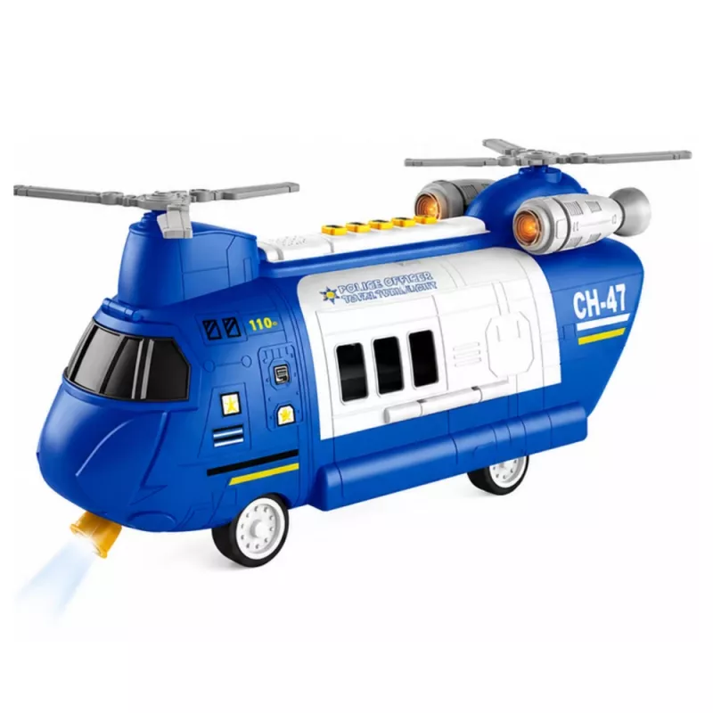 LEAN TOYS Avión de transporte policial plegable con vehículos, luces y sonidos