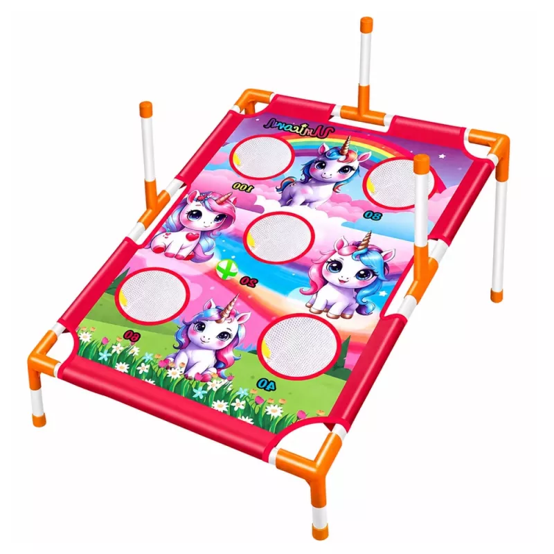 LEAN TOYS Juego de lanzamiento a diana 4 en 1 con unicornio, anillas y discos