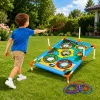 LEAN TOYS Juego de habilidad de lanzamiento a diana 4 en 1 con tablero, bolsas, aros, frisbee
