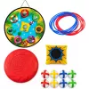 LEAN TOYS Juego de habilidad de lanzamiento a diana 4 en 1 con tablero, bolsas, aros, frisbee