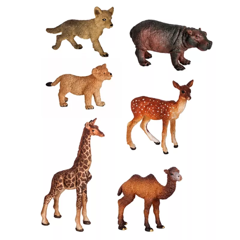 LEAN TOYS Set de figuras de animales salvajes zorro jirafa hipopótamo ciervo parque tablero 3D