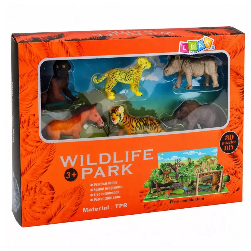 LEAN TOYS Set de figuras de animales salvajes leopardo tigre elefante caballo parque tablero 3D