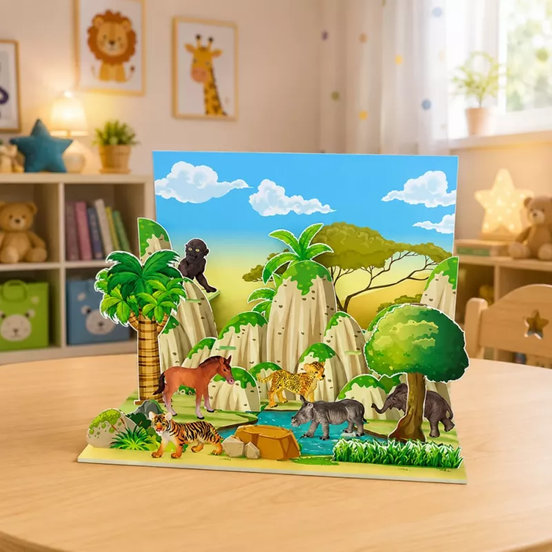 LEAN TOYS Set de figuras de animales salvajes leopardo tigre elefante caballo parque tablero 3D