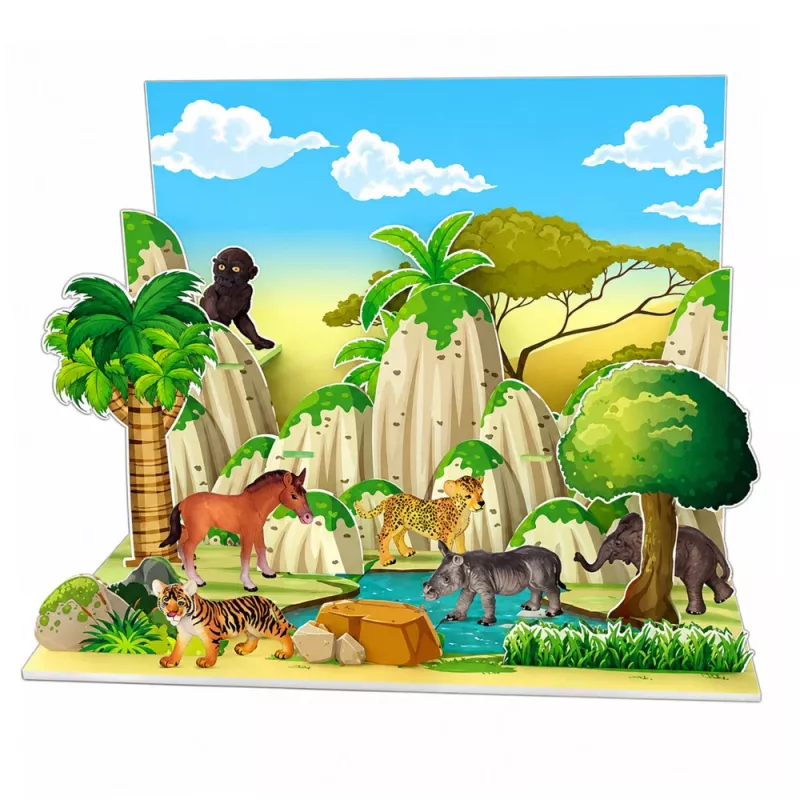 LEAN TOYS Set de figuras de animales salvajes leopardo tigre elefante caballo parque tablero 3D