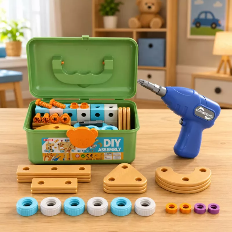 LEAN TOYS Maletín de construcción con destornillador y bloques, 190 piezas