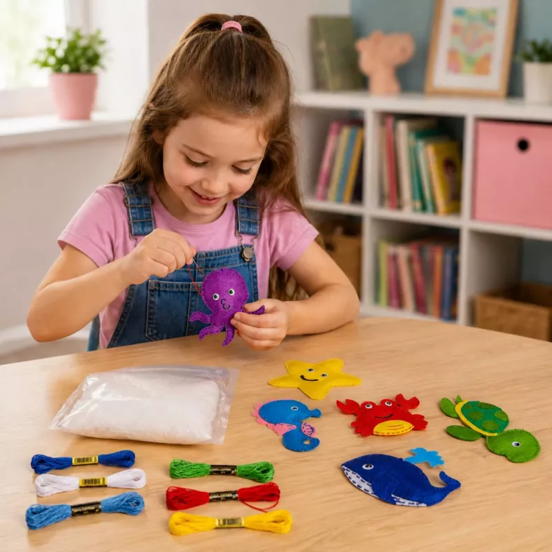 LEAN TOYS Set creativo de peluches para coser fieltro DIY animales marinos 6 uds.