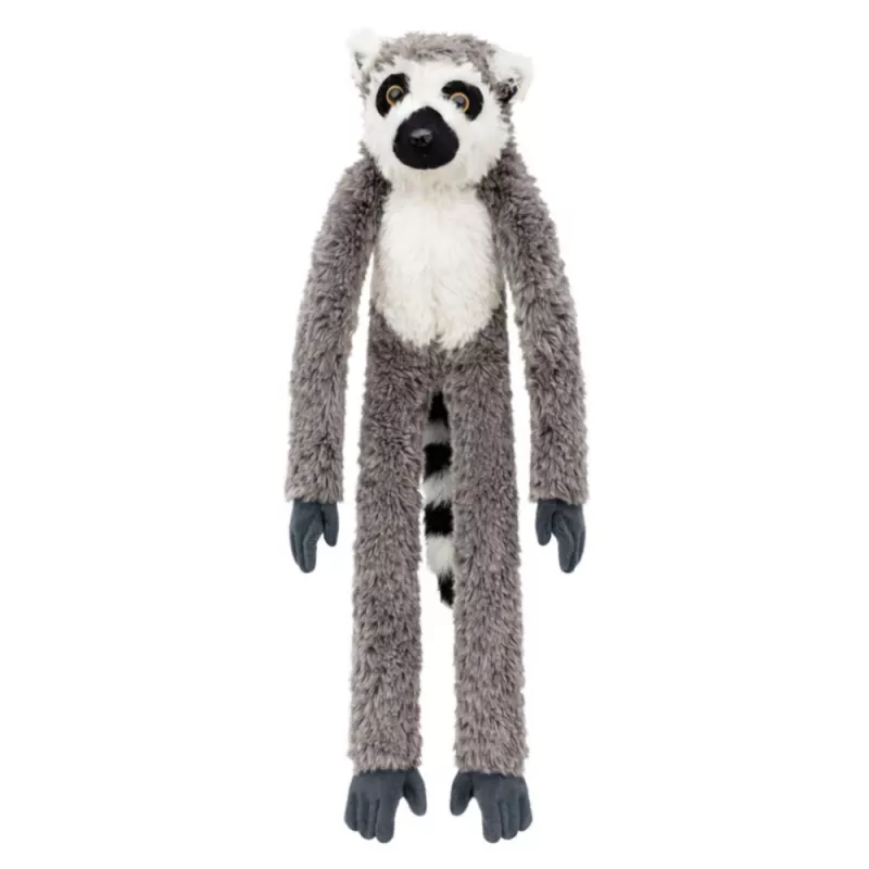 LEAN TOYS Mascota de peluche lémur con patas de velcro para colgar, 50 cm, gris/blanco/negro