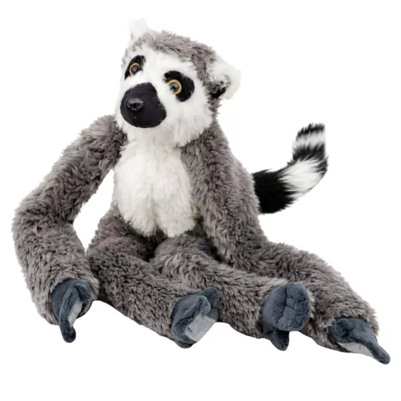 LEAN TOYS Mascota de peluche lémur con patas de velcro para colgar, 50 cm, gris/blanco/negro
