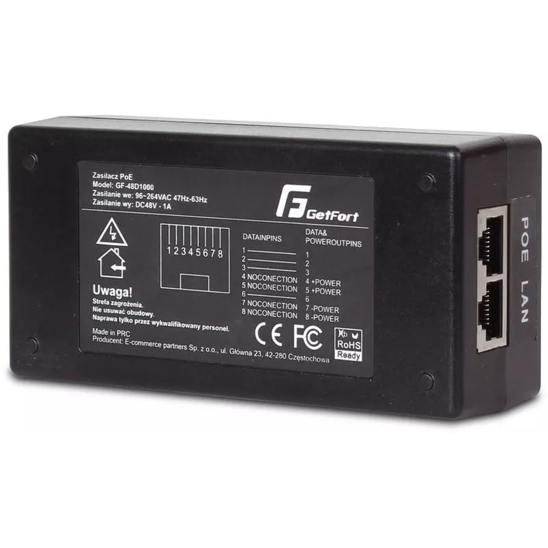 GETFORT GF-48-60W-G Adaptador PoE Gigabit fuente de alimentación
