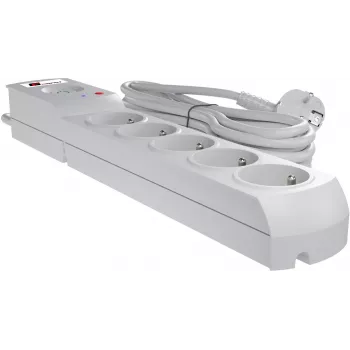Getfort 5P-1.5M-G regleta de enchufes con protección contra sobretensiones, 5 enchufes, cable de 1,5 m, gris