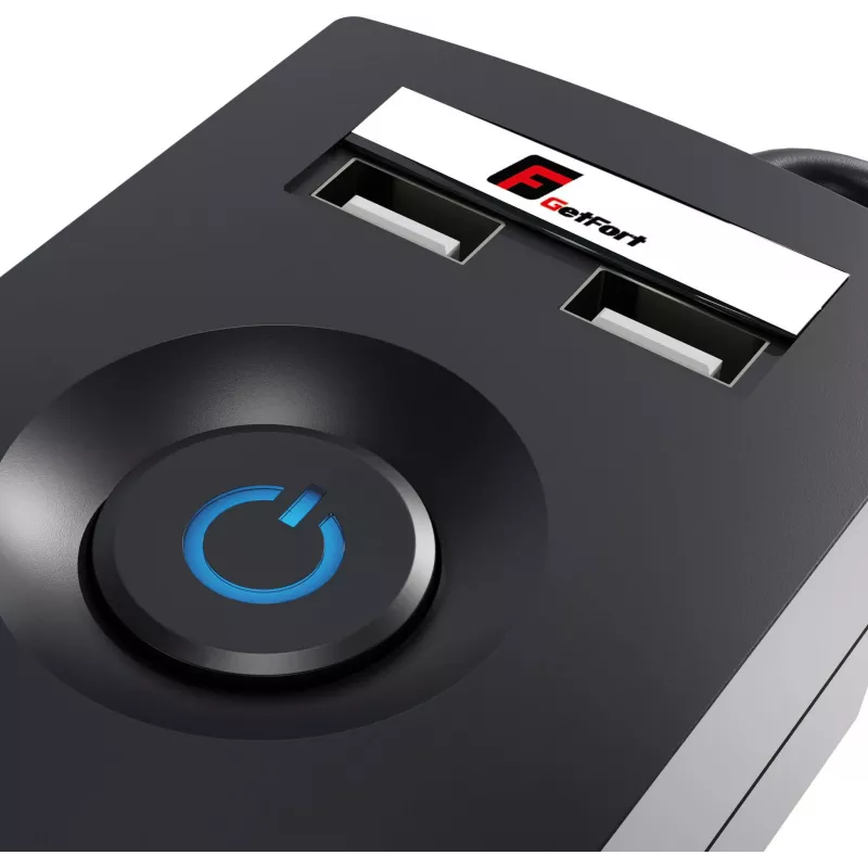 Getfort 5P 5m regleta de enchufes con protección contra sobretensiones y USB negra