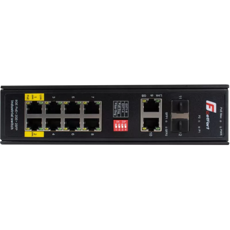 GETFORT GF-110-8PG-2G-2S switch PoE+ industrial, 8x PoE+ Gigabit + 2x Gigabit + 2x SFP, -40°C a 80°C