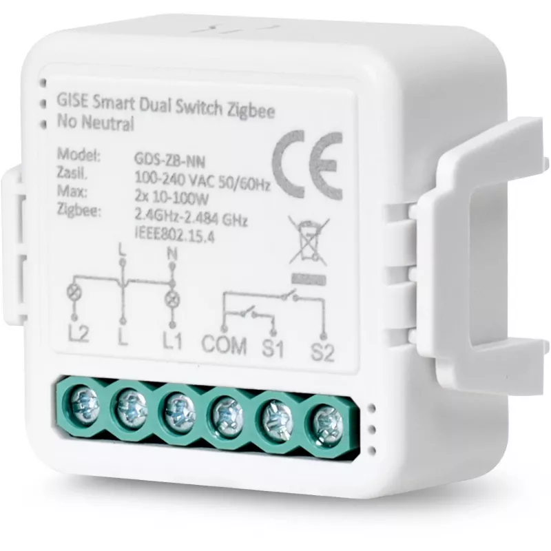 GISE módulo de doble relé inteligente (sin neutro) Zigbee Tuya GDS-ZB-NN