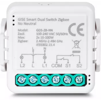 GISE módulo de doble relé inteligente (sin neutro) Zigbee Tuya GDS-ZB-NN