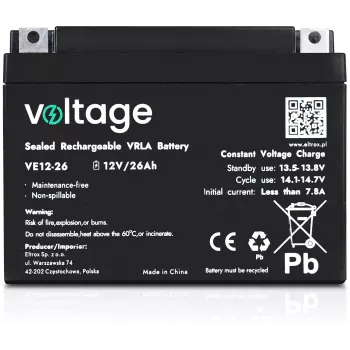 VOLTAGE batería AGM 12V 26Ah VE12-26 (vida útil de 6-9 años)