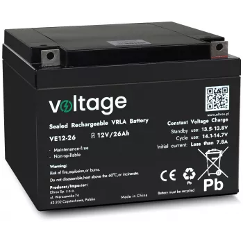 VOLTAGE batería AGM 12V 26Ah VE12-26 (vida útil de 6-9 años)