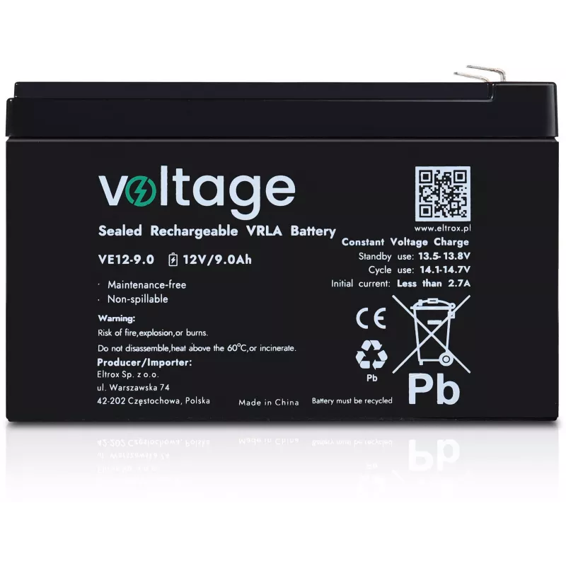 Batería AGM VOLTAGE 12V 9Ah VE12-9.0 (6-9 años de vida útil)