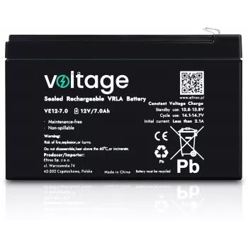 Batería AGM VOLTAGE 12V 7Ah VE12-7.0 (6-9 años de vida útil)
