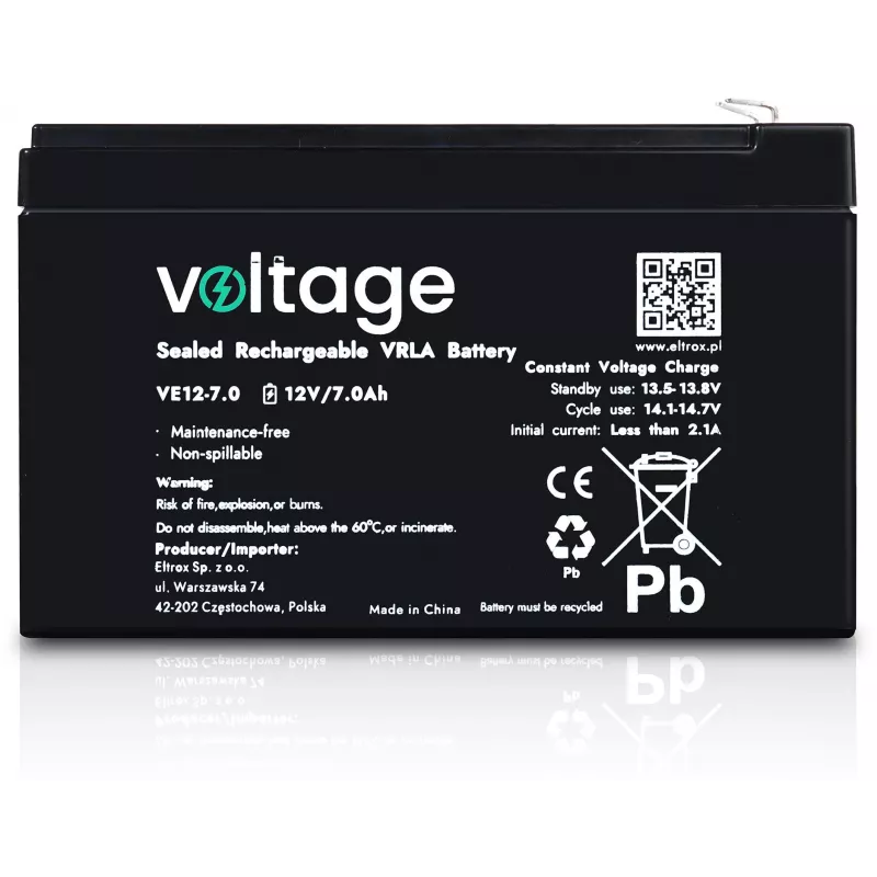 Batería AGM VOLTAGE 12V 7Ah VE12-7.0 (6-9 años de vida útil)