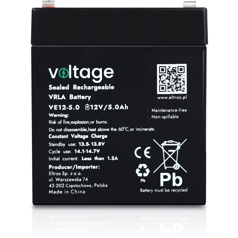Batería AGM Voltage 12V 5Ah VE12-5.0 (6-9 años de vida útil)