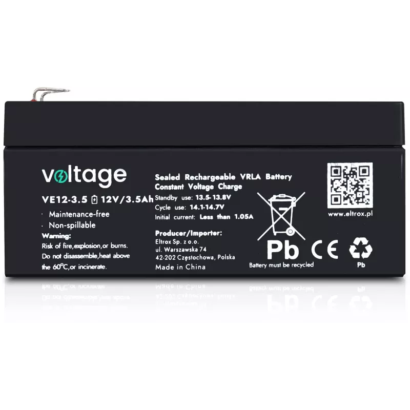 Batería AGM VOLTAGE 12V 3,5Ah VE12-3.5 (6-9 años de vida útil)