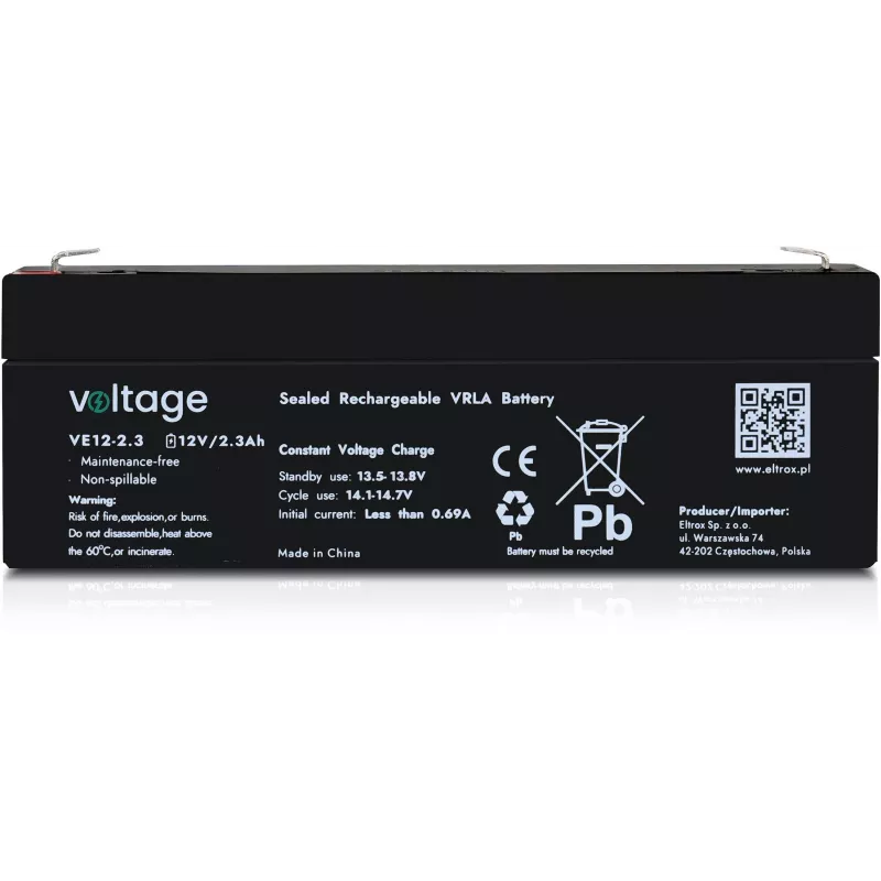 Batería AGM VOLTAGE 12V 2,3Ah VE12-2.3 (6-9 años de vida útil)