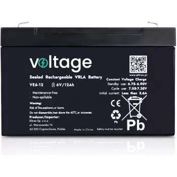 Batería AGM VOLTAGE 6V 12Ah VE6-12 (6-9 años de vida útil)