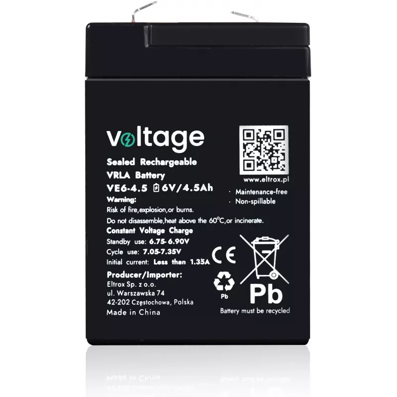 Batería AGM VOLTAGE 6V 4,5Ah VE6-4.5 (6-9 años de vida útil)