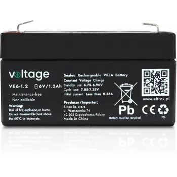 Batería AGM Voltage 6V 1,2Ah VE6-1.2 (vida útil de diseño 6-9 años)