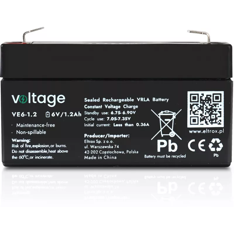 Batería AGM Voltage 6V 1,2Ah VE6-1.2 (vida útil de diseño 6-9 años)