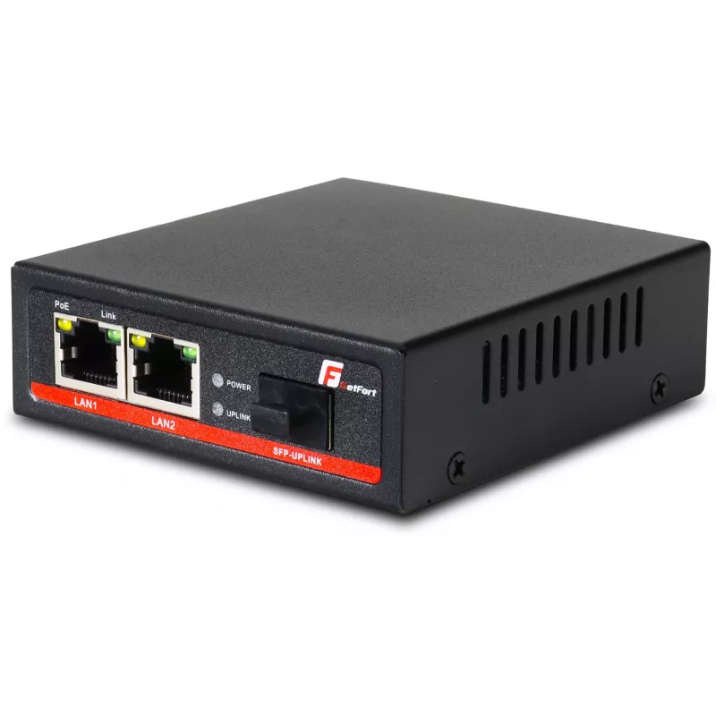 GETFORT GF-102-2PG-S-65 Convertidor de medios PoE+ 2 puertos Gigabit Ethernet SFP RJ-45 1000Mbps