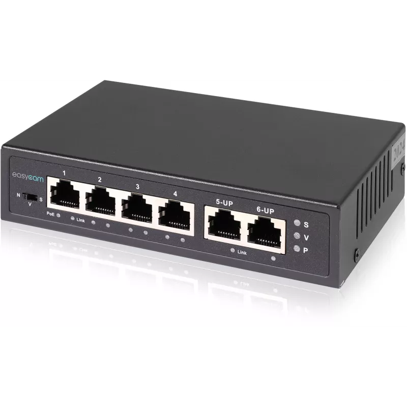 EasyCam EC-POE-SW42 Switch PoE de 6 puertos (4 PoE + 2 Uplink) 60W
