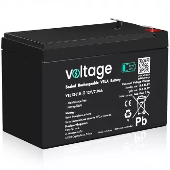 Batería AGM Long Life Voltage 12V 7Ah VEL12-7.0 (15 años de vida útil de diseño)