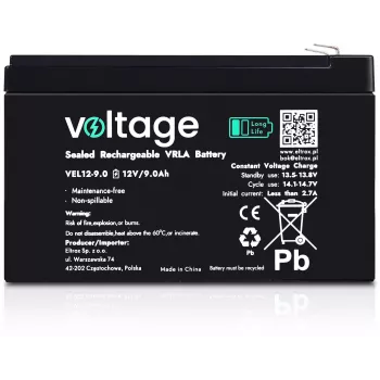Batería AGM Long Life Voltage 12V 9Ah VEL12-9.0 (15 años de vida útil de diseño)
