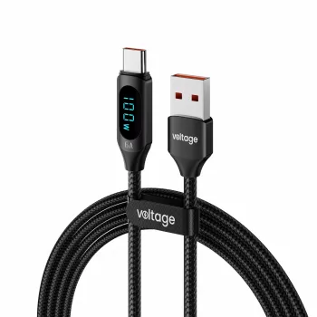 Cable USB-A a USB-C Voltage PowerDisplay 66W 100cm negro