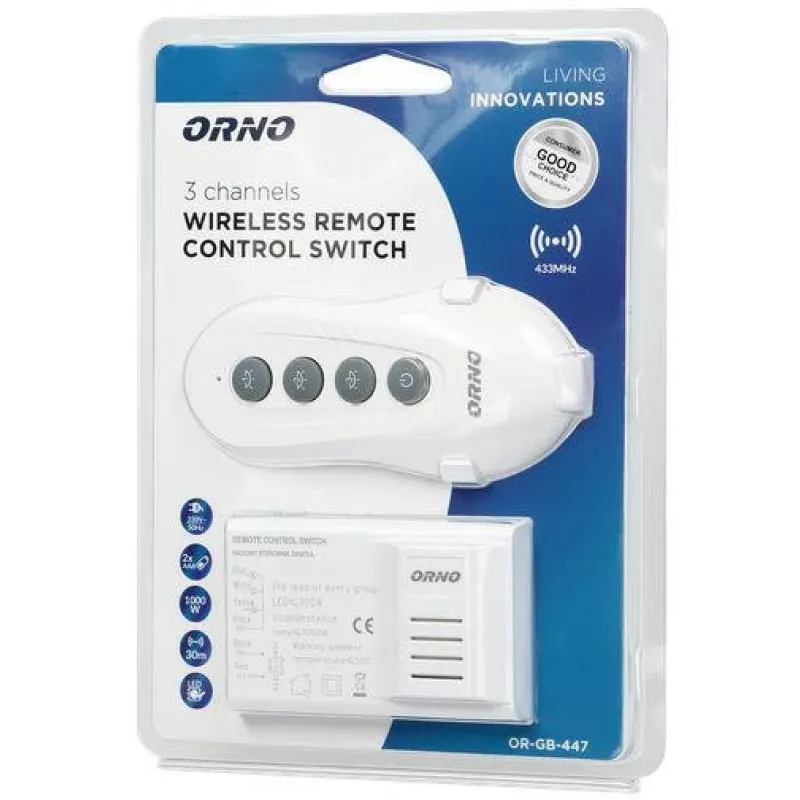 ORNO OR-GB-447 Control de luz inalámbrico set de mando a distancia 1 canal 433,92 MHz 1000W